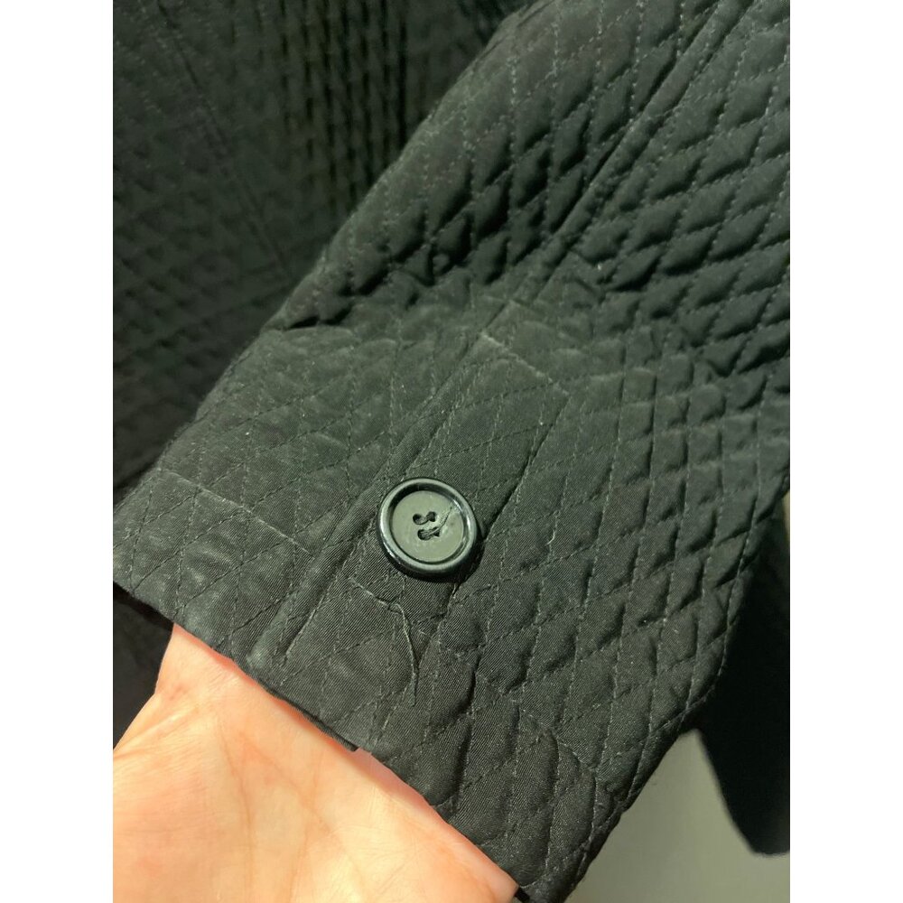 Gallery Womens Quilted Black Trench Coat Button-Front Size L - Picture 7 of 13